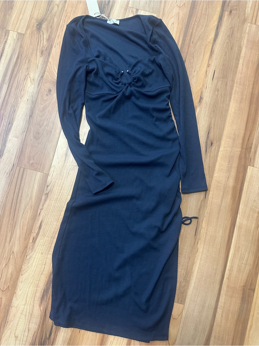 Vici Black Long-Sleeve Ruched Maxi Dress